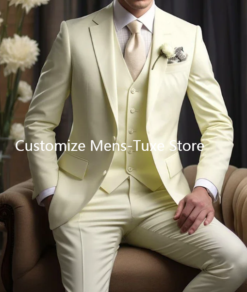 Eleganckie ślubne garnitury męskie marynarka Slim Fit 3 szt. Kurtka spodnie kamizelka luksusowy kostium Homme formalna impreza odzież męska