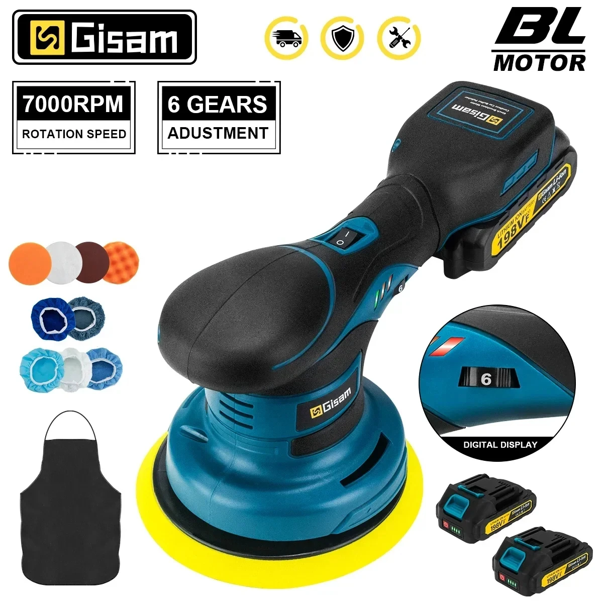 Gisam Brushless Car Polisher 6 Gears Electric Polisher Automobile Car Polishing Sealing Glaze Machine For Makita 18v Battery Pin