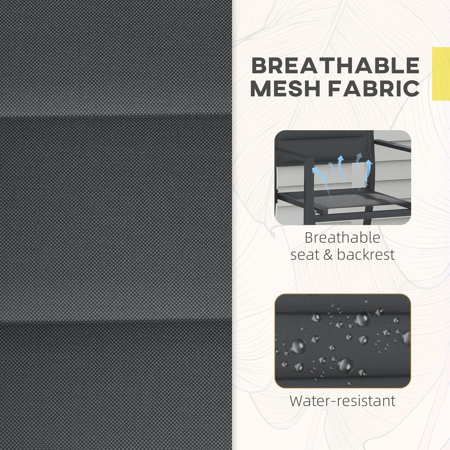 2 Pieces Garden Dining Chairs, Aluminium Outdoor Armchair for 2 with Breathable Mesh Fabric, Design, Dark Gre