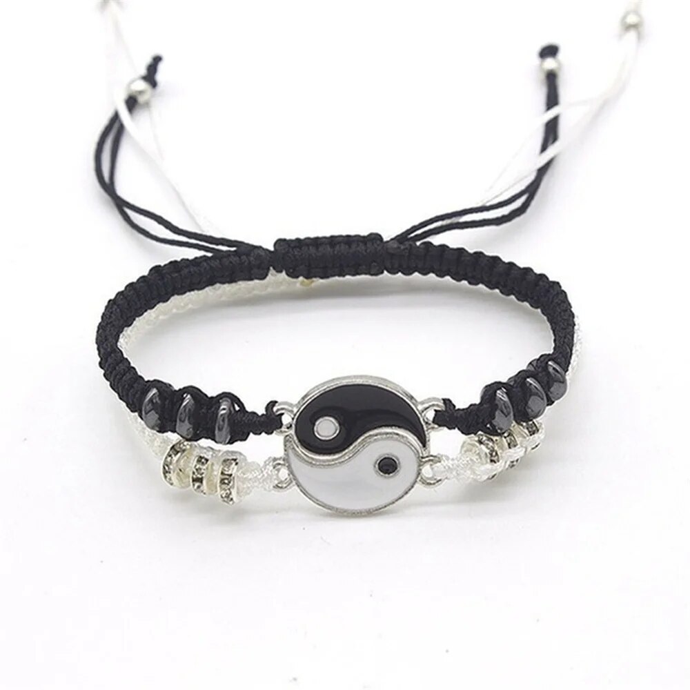 Ensemble de bijoux pour Couple, 2 pièces, noir et blanc, Bracelet Tai Chi, corde, chaîne réglable, Style Simple, usage quotidien