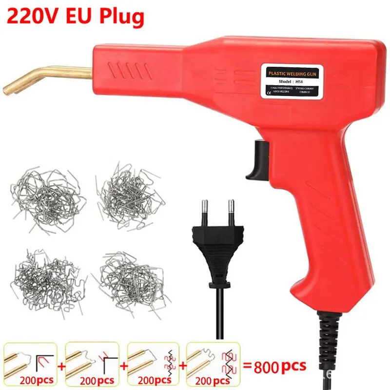 50W Red Plastic Welder Hot Nail Gun with 200-800 Nails for Car Bumper PVC Repair Garage Tool Kit
