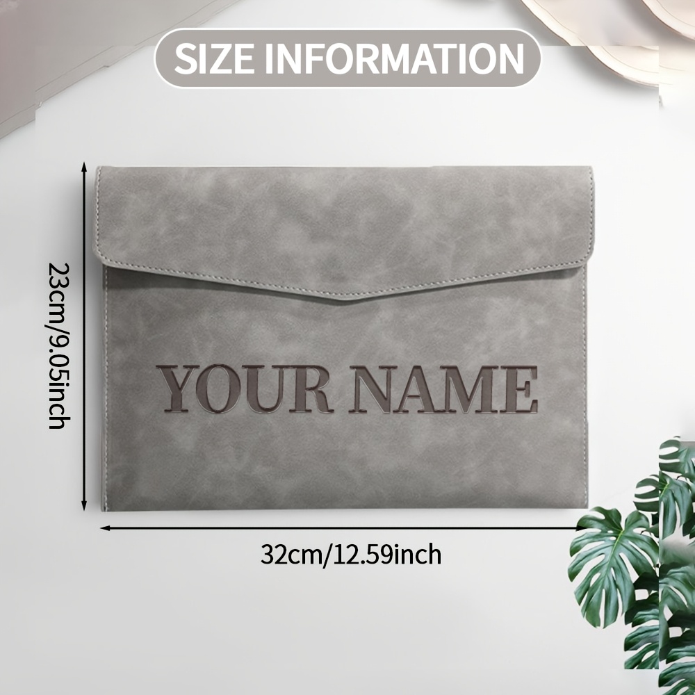 Personalized PU Leather A4 File Folder Custom Name Magnetic Closure File Bag Waterproof Document Laptop Bag for Office School