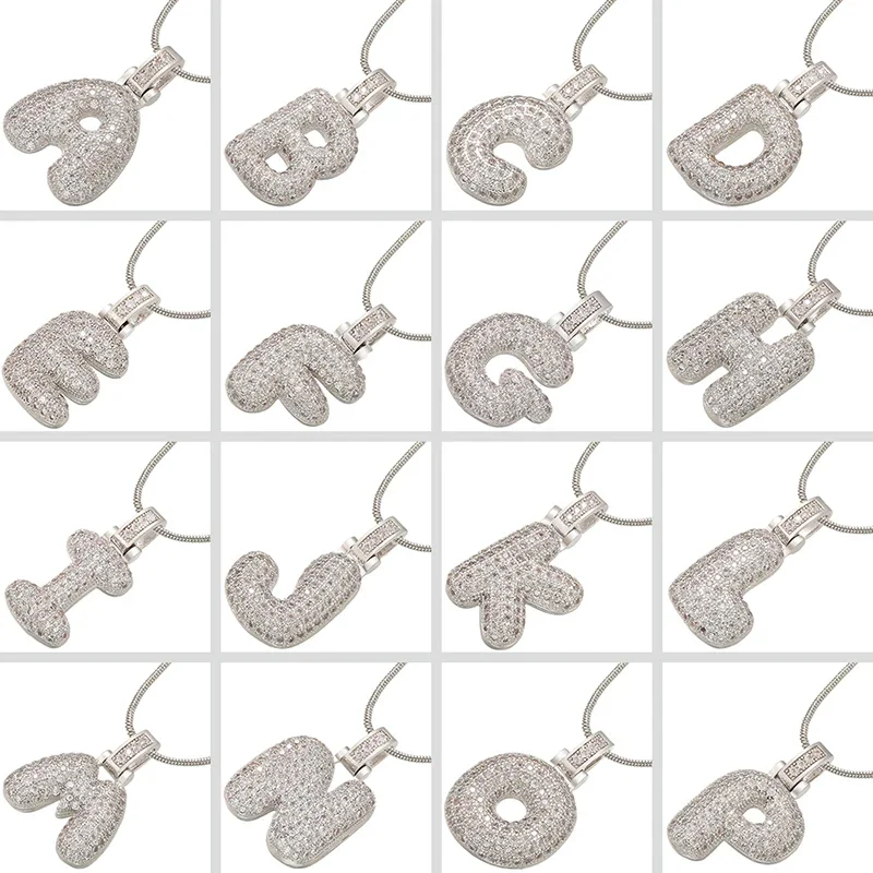 ZHUKOU, collares con letras iniciales de burbujas de color plateado, collares con colgantes de 26 letras para mujer, joyería de latón CZ al por mayor VL34