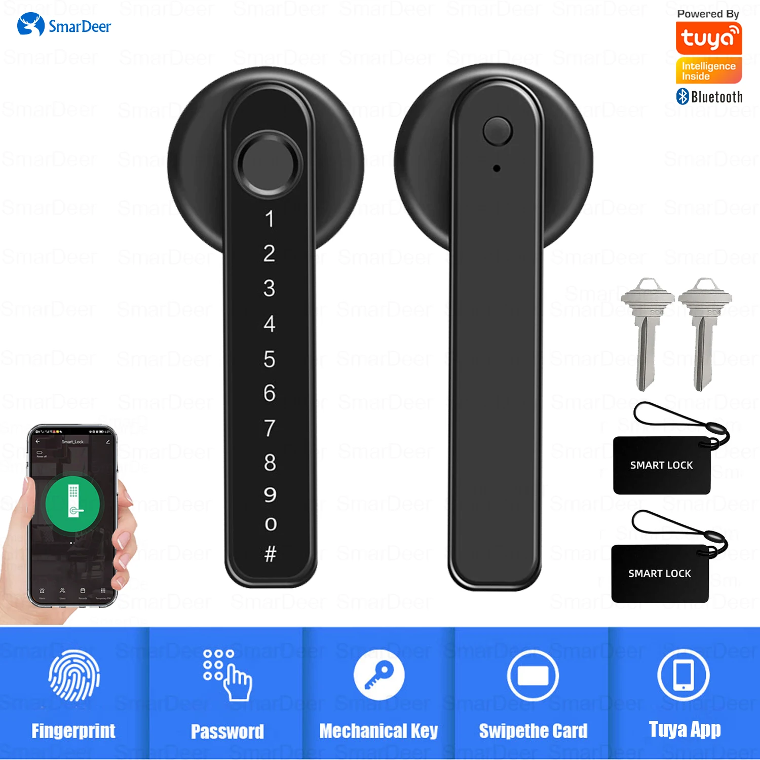Tuya 스마트 잠금 장치 용 SmarDeer 전자 도어 잠금 장치 왼쪽 및 오른쪽 도어가있는 실내 Bluetooth 지문 잠금 장치