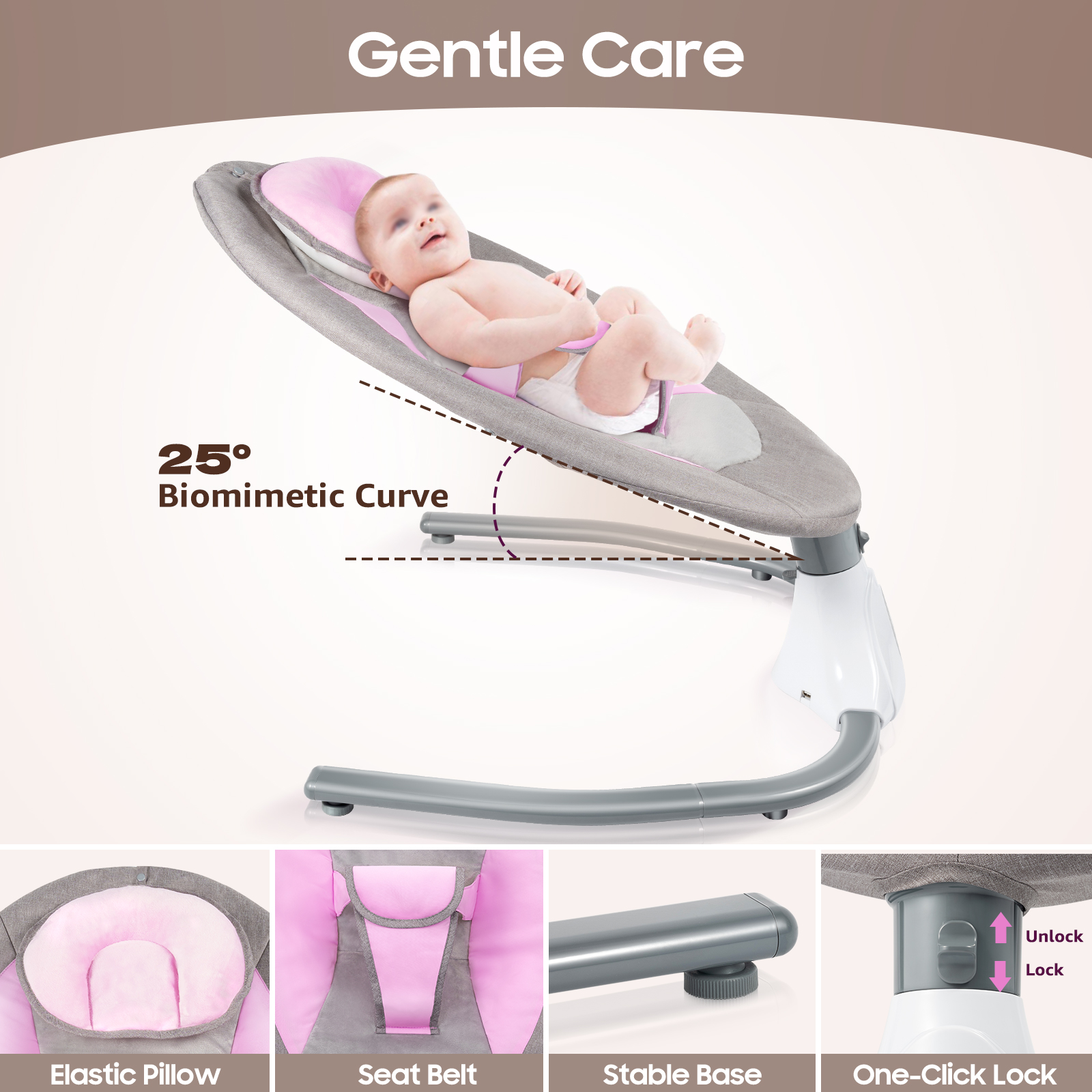 Balançoire électrique pour bébé de 0 à 18 mois, berceau à bascule musical pour bébé avec parasol et moustiquaire, bascule à 4 vitesses, avec télécommande