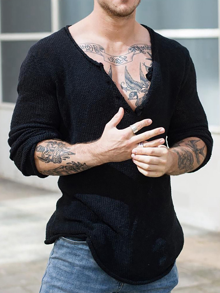 Homens com decote em v streetwear sólido básico topo casual solto masculino primavera e outono pullovers simplicidade fino ajuste manga longa camisola fina
