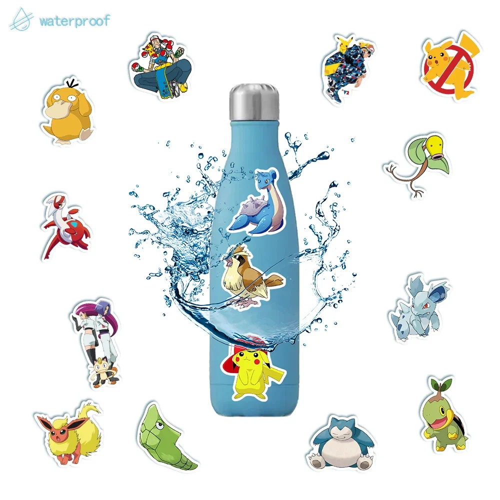 Kawaii pikachu pokemon adesivos à prova dwaterproof água motocicleta telefone carro skate portátil decalque anime adesivo clássico brinquedo do miúdo