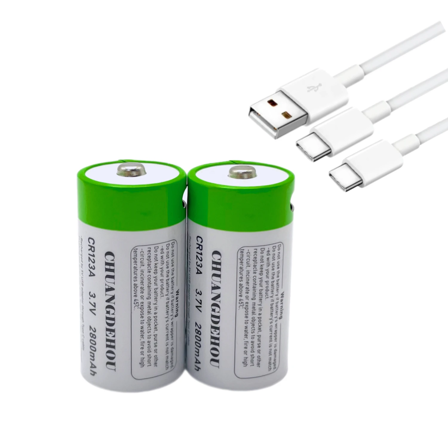 Cr123A Lithium Battery 3.7V 2800Mah Large Capacity Usb-C Fast Charge Green and White Environmentally Friendly Design Rechargeable Battery Suitable for Cameras/Flight Safe and Leak-Proof Long Battery Life and Durable