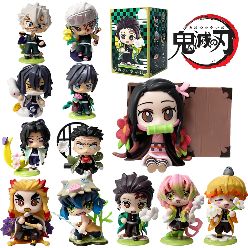 Demon Slayer Tanjiro Kamado Nezuko anime figurka z kreskówki, figurka niespodzianka w pudełku, kreatywna, personalizowana statuetka, model, ozdoba, pudełko prezentowe