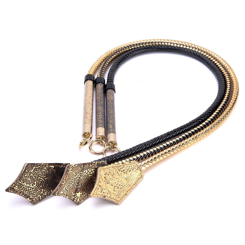 Frusta per cavalli in pelle PU dorata intrecciata da 96CM, fruste per sculacciate da equitazione