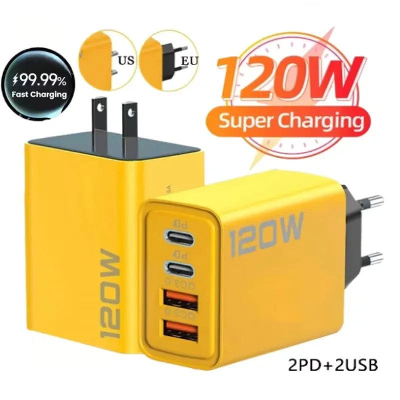 Caricabatterie rapido totale da 120 W Tipo C Adattatore per caricabatterie USB Quick Charge 3.0 per iPhone Samsung Xiaomi PD Caricatore USB Spina di ricarica rapida