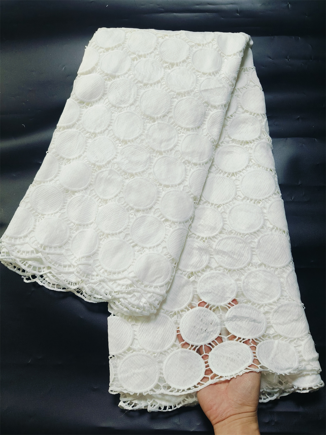 5 หลาล่าสุดผิวที่ดีที่สุดคุณภาพสีขาว Riche Guipure ลูกไม้ผ้าสําหรับชุดราตรี U_GE5618