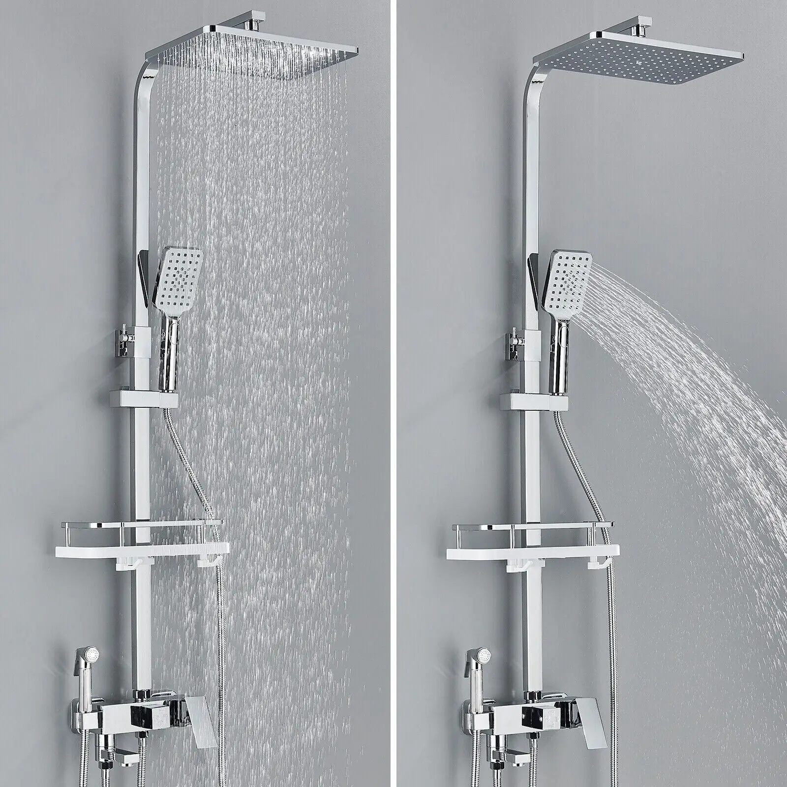 Chrom Messing Dusch armatur Set Regen Badewanne Wasserhahn mit Bad Regal 4 Funktion Höhe einstellen Dusch mischer Kran schnell delivey