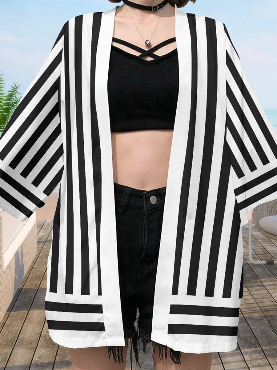 Cape Kimono ample à manches trois-quarts, Cardigan, Robe en plumes, Cape Anime, T-shirt à manches courtes