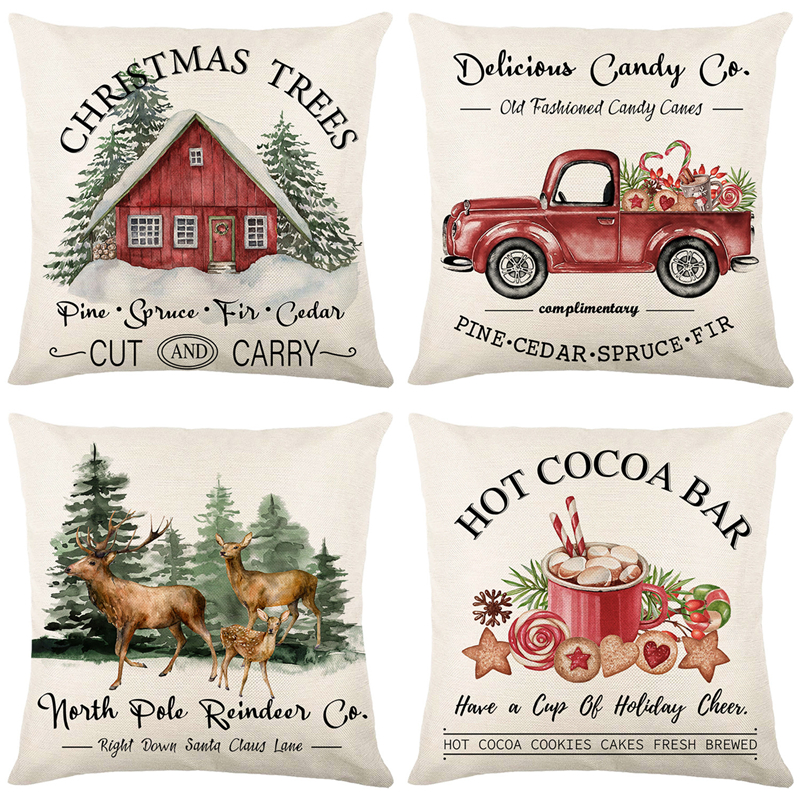 Feliz Natal Linho Travesseiro Capa, Jogar Fronha, Decorações de Natal do Inverno para Casa, Árvore, Veados, Almofada Do Sofá, 45x45cm