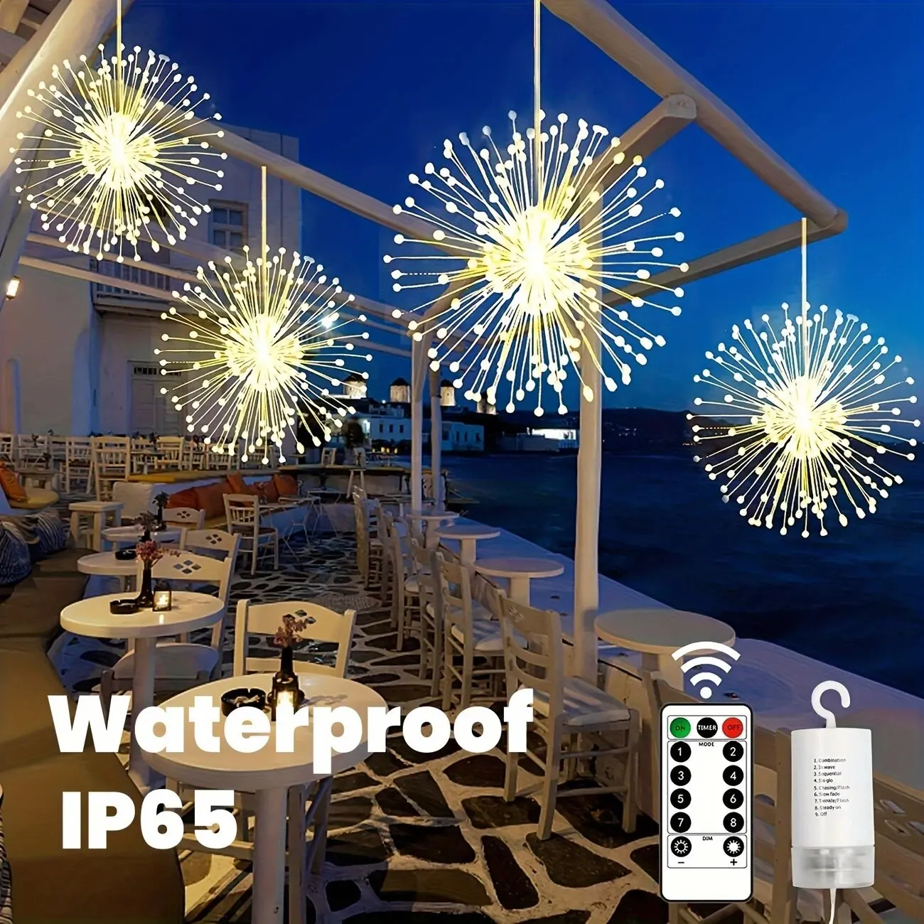 Hängendes Feuerwerkslicht, 8-Modus-Fernbedienung, batteriebetriebenes Lichterkette, Dekorationslichter für Garten, Hof, Urlaub, Hochzeit, Party