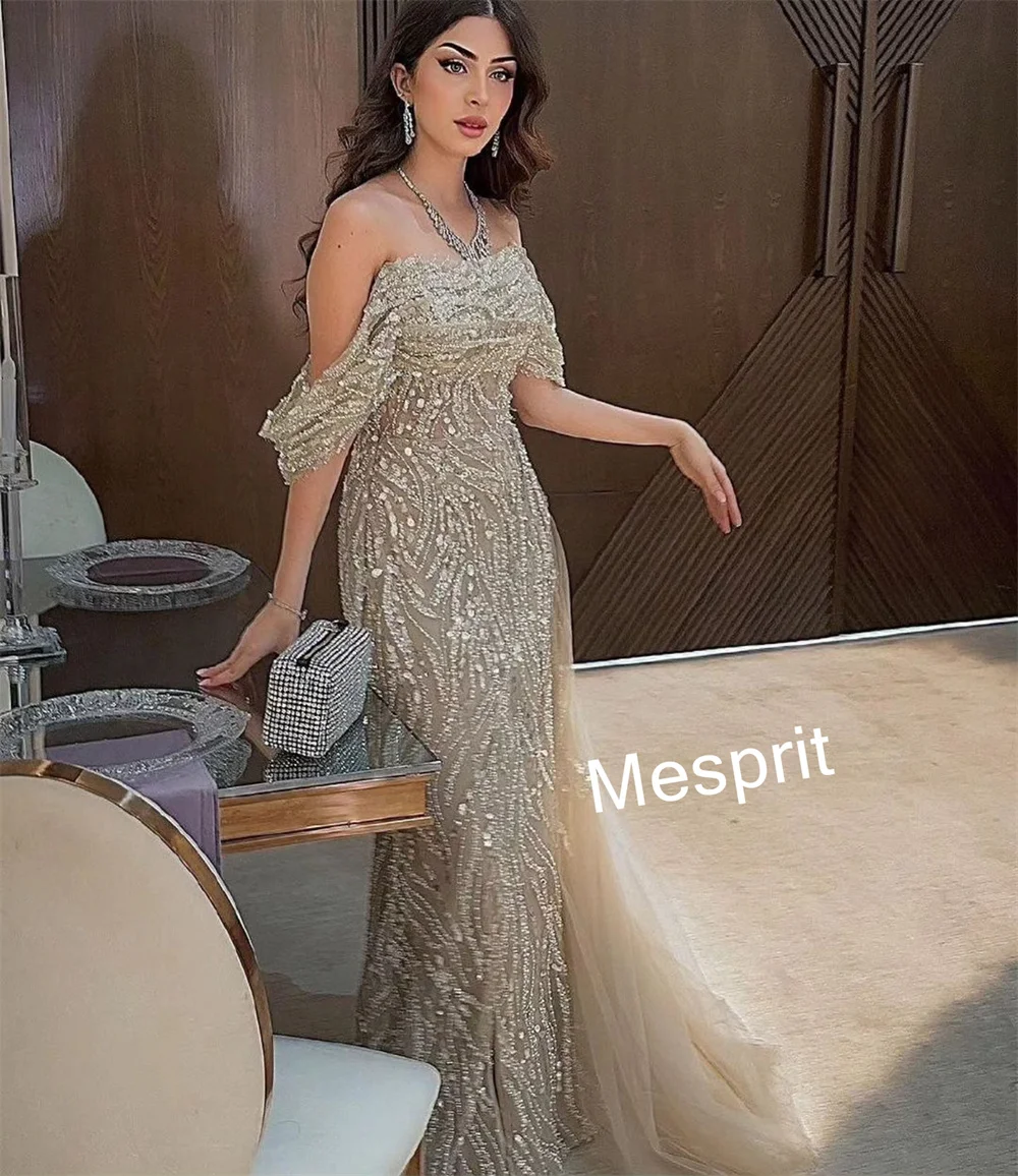 Customized Intricate Pleat Pattern Beading Trumpet Off-the-shoulder Long Dresses Bespoke Occasion Dresses Sizes Available