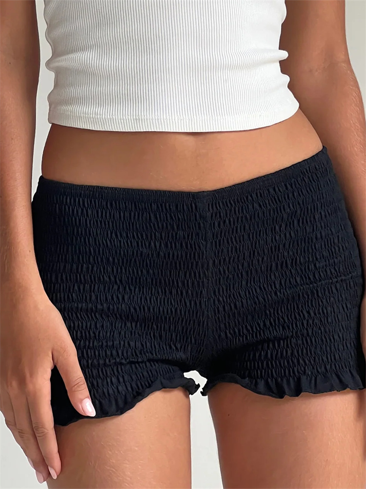CHRONSTYLE-pantalones cortos fruncidos para mujer, Shorts ajustados de cintura elástica, informales, con volantes de Color sólido, y discoteca para fiesta, verano, 2024