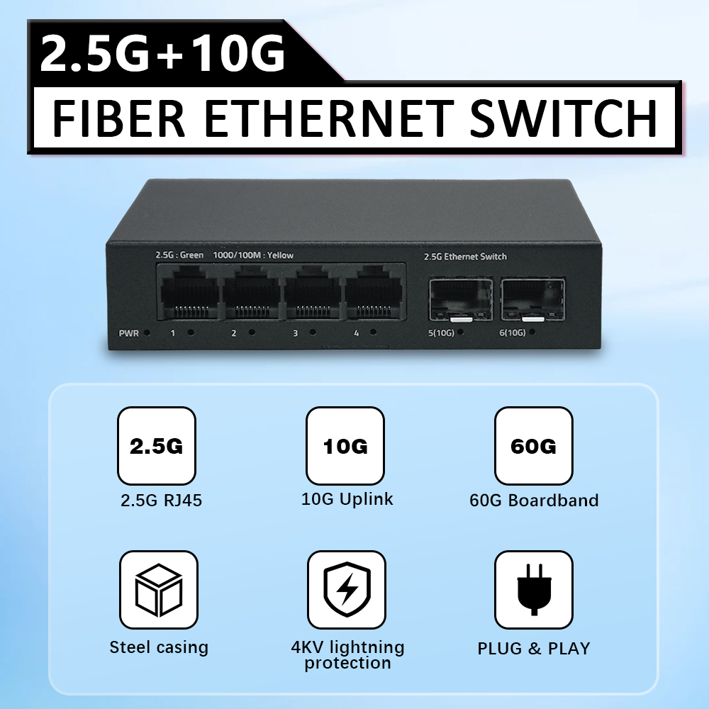 Conmutador Ethernet OPTFOCUS 10G SFP 2,5G RJ45 Gigabit conmutador 2 5 gb conmutadores Ethernet 4 5 6 puertos Lan Ethernet concentrador de fibra óptica