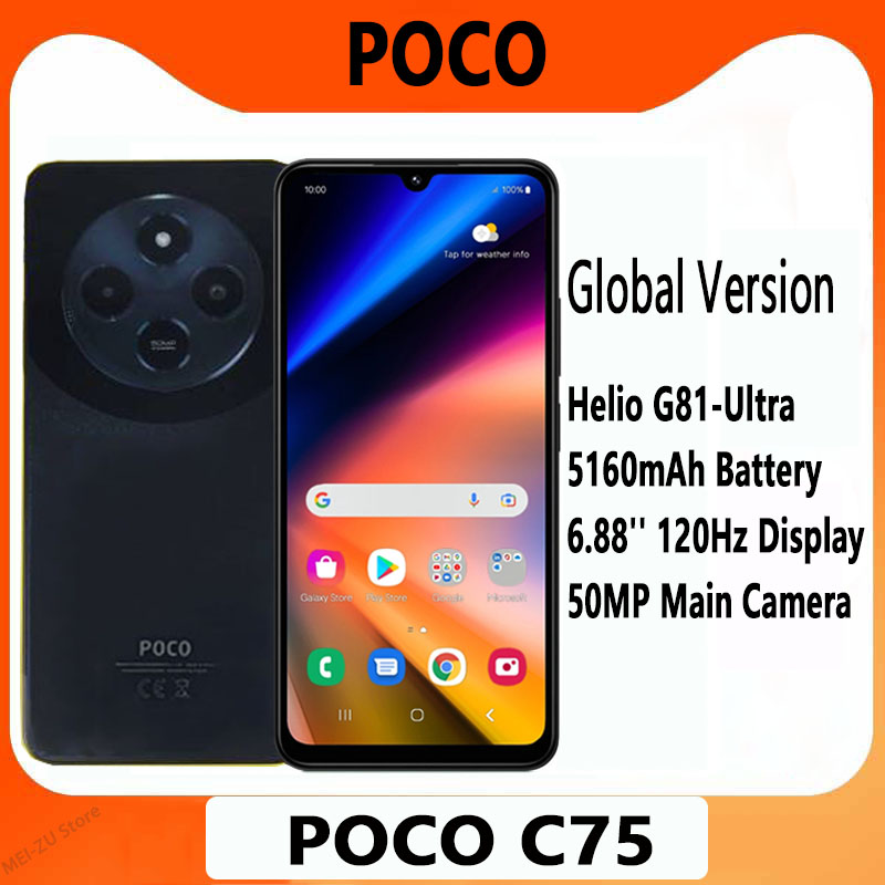 Estreno mundial versión Global POCO C75 pantalla de 6,88 ''120Hz Helio G81-Ultra cámara de 50MP enorme 5160mAh batería compatible con NFC
