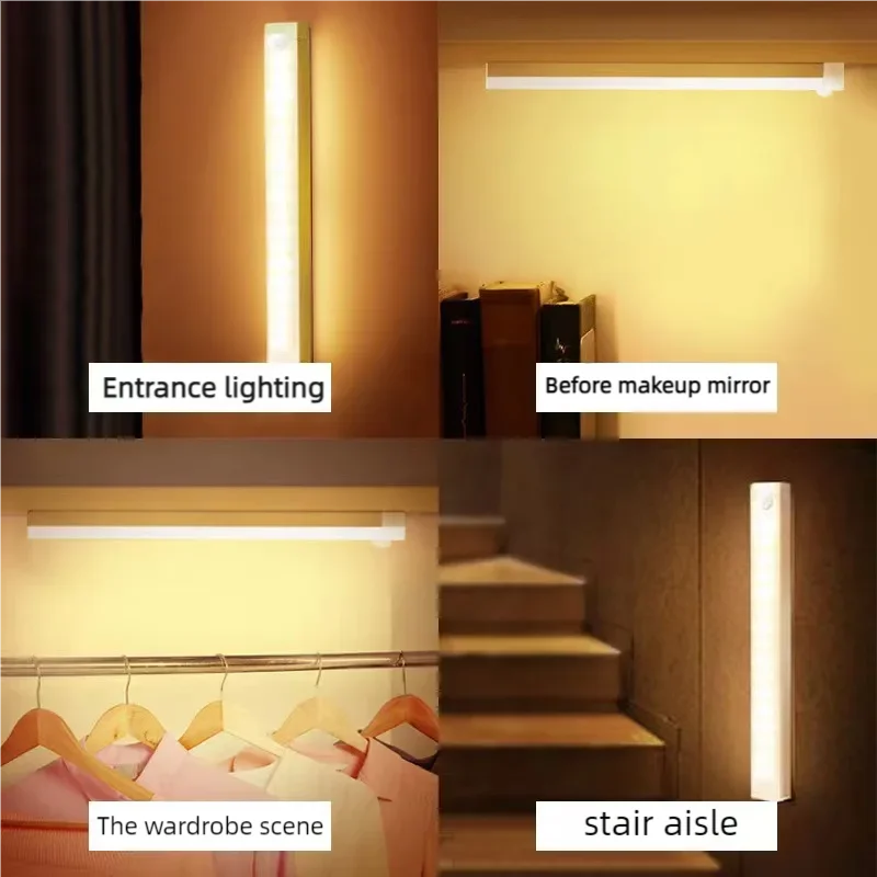 Luces LED nocturnas recargables inalámbricas, luces con Sensor de movimiento, armario, cocina, luces nocturnas, Sensor de dormitorio, luz para armario, escalera