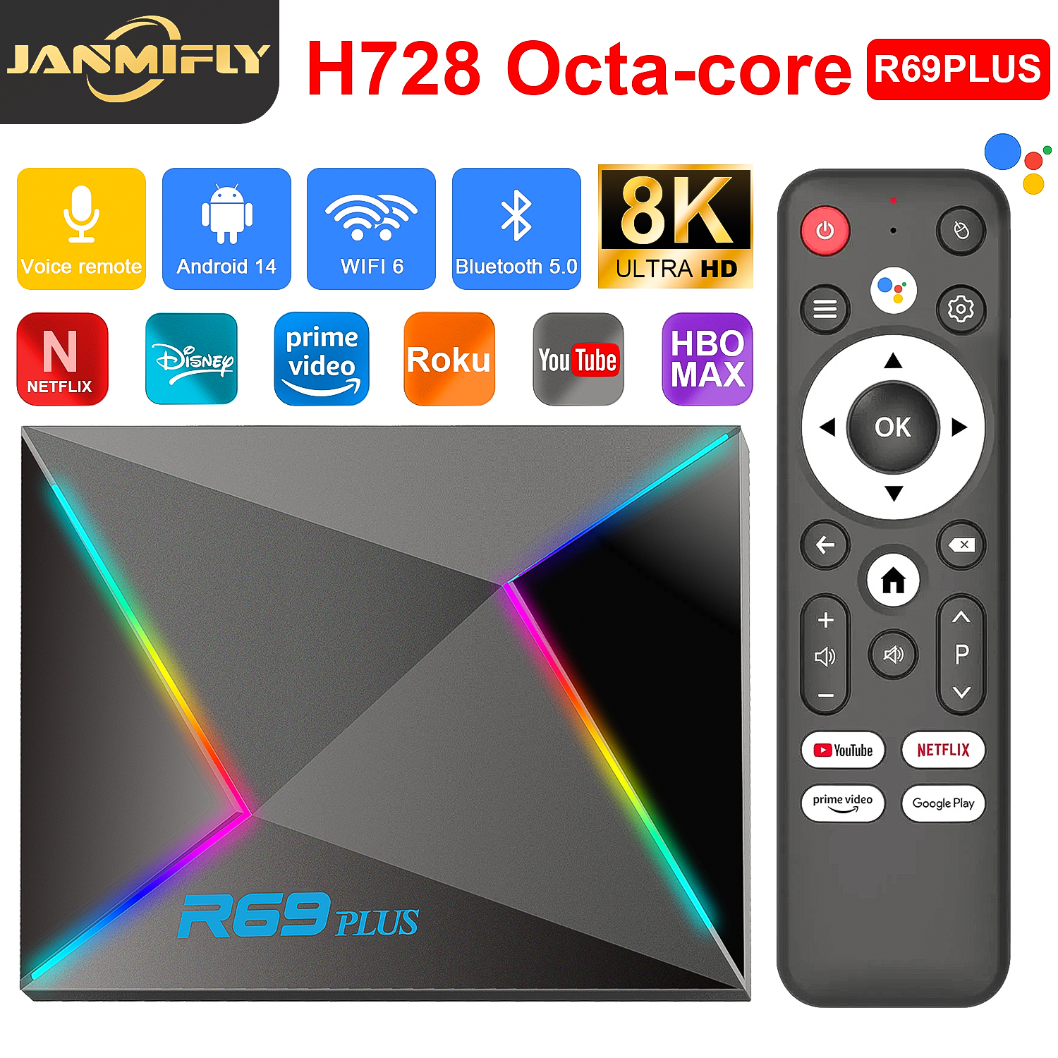 R69 Plus Sterowanie głosowe TV Box Ultra HD 8K Allwinner H728 Octa Core Obsługa Netflix tv box WIFI 6 Set Top Box