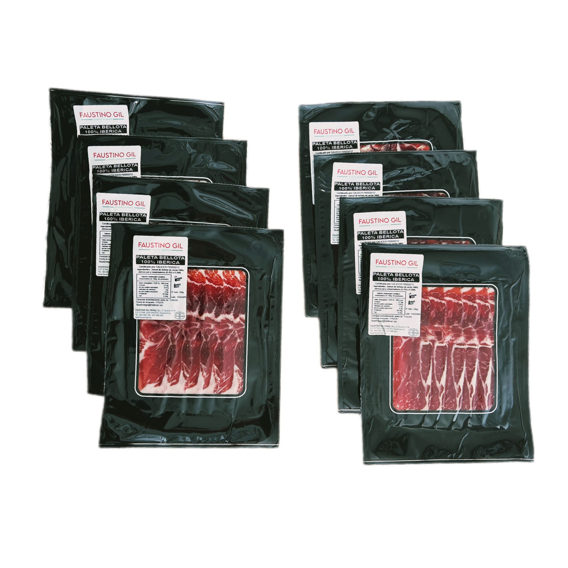 PALETA BELLOTA 100% IBERICA - 8 Sobres de  100g - Elaboración tradicional - Ibéricos Faustino Gil -