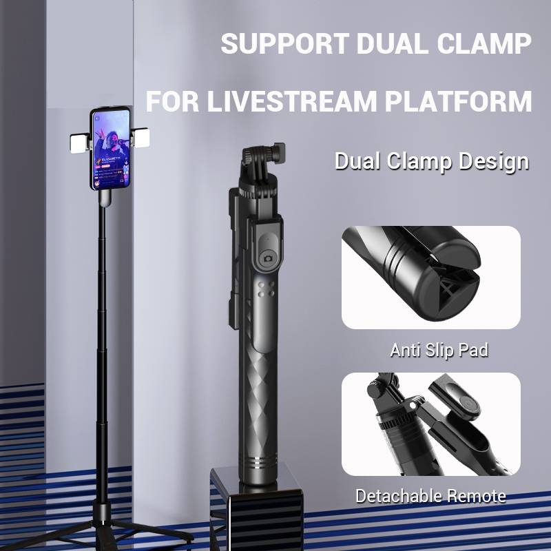 FANGTUOSI 1750 มม.ไร้สาย Selfie Stick ขาตั้งกล้อง Monopod แบบพับได้พร้อมไฟ LED สําหรับสมาร์ทโฟน BALANCE คงที่การถ่ายภาพ Live