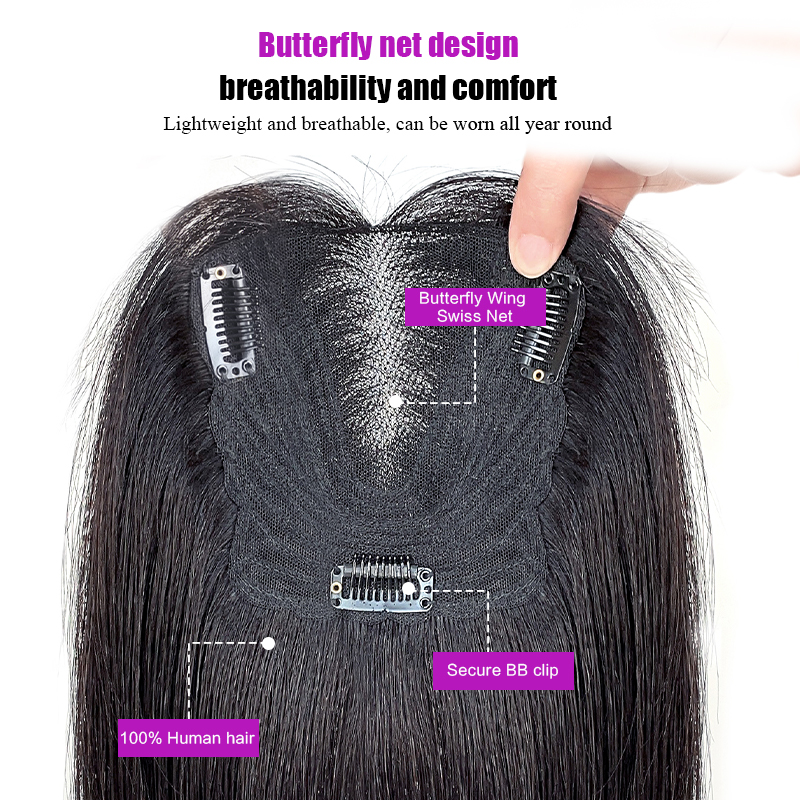 100% cabelo humano 25cm 3d franja de ar 13x12cm rede de cabelo feminino franja reta toppers clipe em postiços com cabelo real