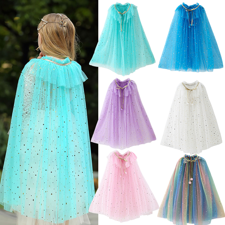 Capa de tul con lentejuelas para niñas pequeñas, vestido de fiesta de princesa para niños, capas finas de verano, azul, rosa, blanco, disfraces de Halloween y cumpleaños