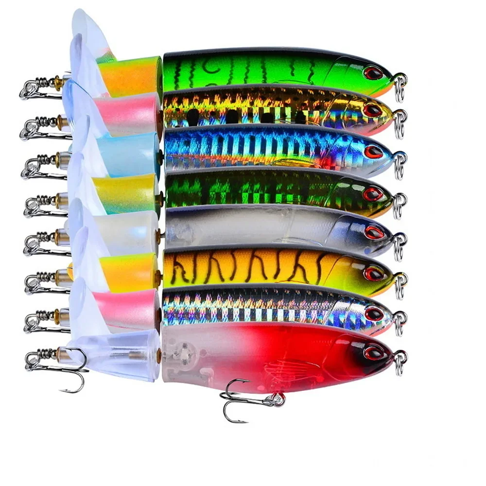 1 Uds 10cm 14cm Topwater Spinner señuelo de pesca Popper lápiz Artificial cebo duro hélice cola giratoria aparejos de pesca Swimbait
