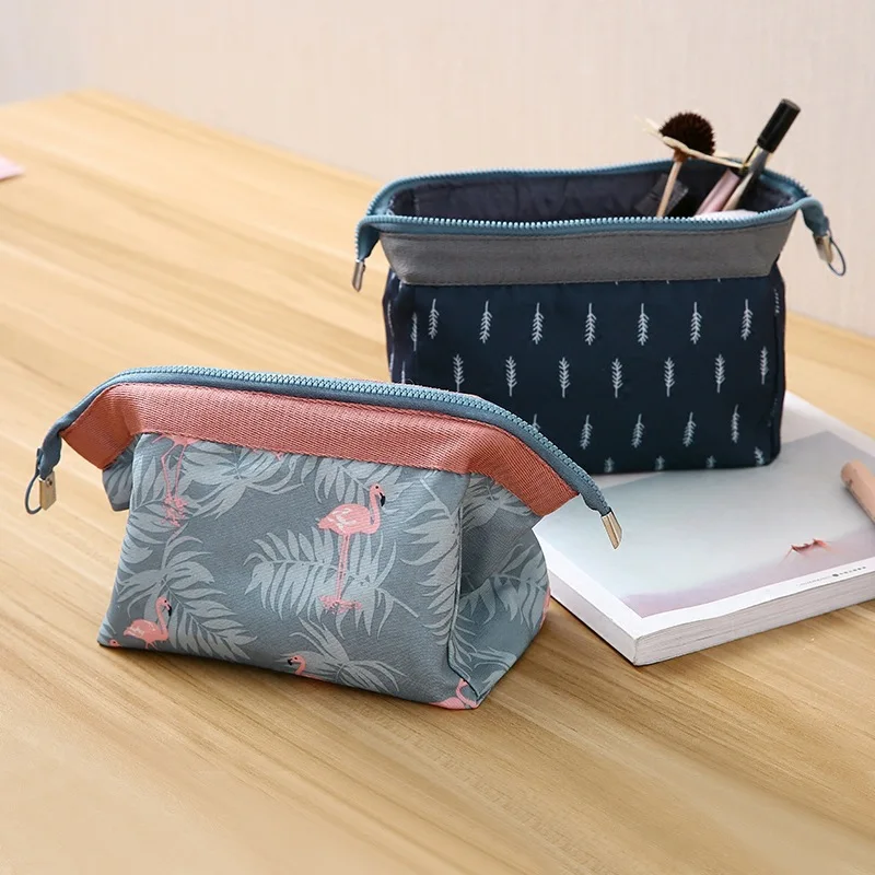 Bolsa de maquillaje impermeable de lona, bolsa de maquillaje portátil de tamaño pequeño, bolsa de maquillaje portátil de viaje, bolsa de almacenamiento Simple y de gran capacidad
