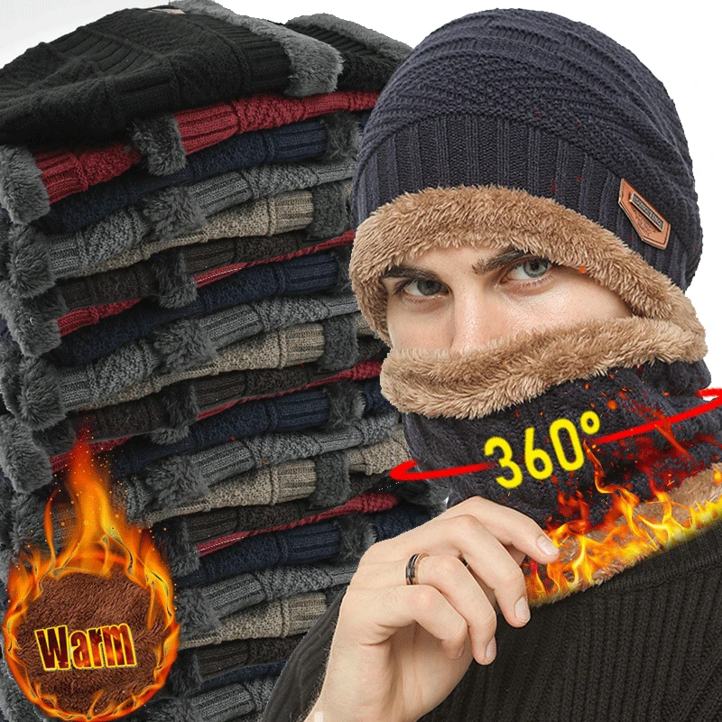 Outdoor Winter Fleece Scarf Hats Thicken Plush Warm Beanies Wool Knit Caps Men Women Cycling Ski Cold Protection Neck Mask Hat