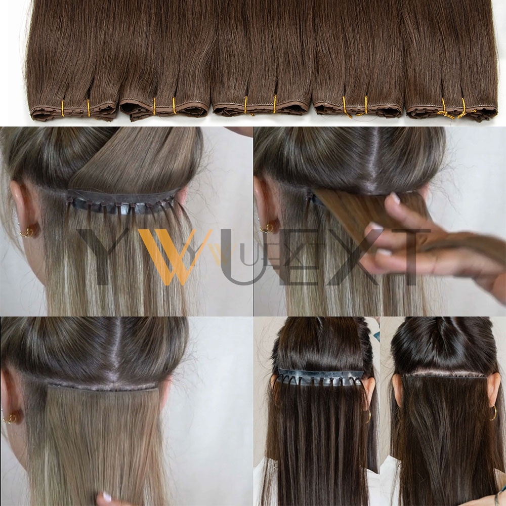 Extensions de cheveux humains, trame à Double injection XO, 12 à 24 pouces, trame Invisible à double languette, traction à travers les Micro cheveux naturels lisses