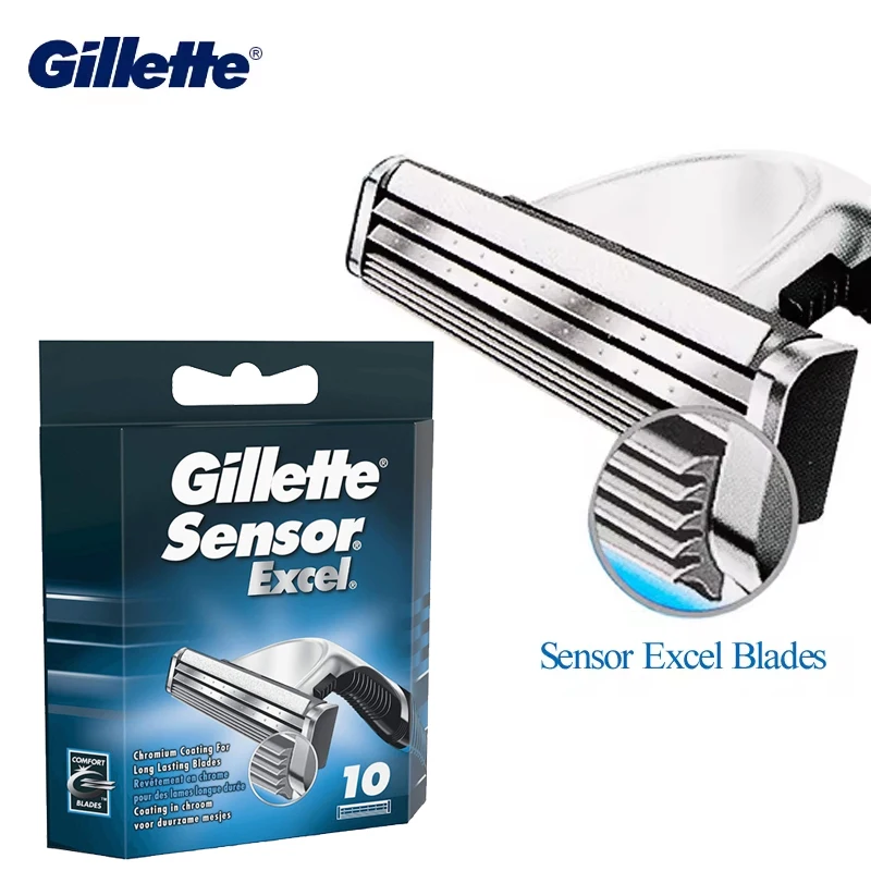 Gillette Sensor Excel-cuchillas de afeitar para hombre, SENSOR EXCEL, cartuchos de repuesto, doble capa, depilación, afeitado de barba