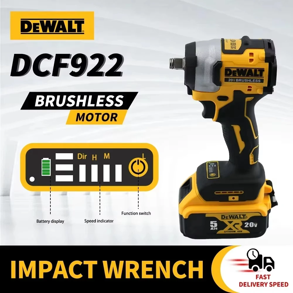 Dewalt DCF922 610N.m Brushless Impact Wrench Cordless Driver Large torque Variable Speed Electric Wrench 20V Rechargeable Tools