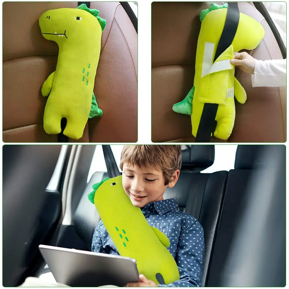 Travesseiro de cinto de segurança para crianças, travesseiro de carro de dinossauro para crianças, almofada de cinto de segurança para crianças pequenas, capa de cinto de segurança para carrinho de bebê de menina e menino