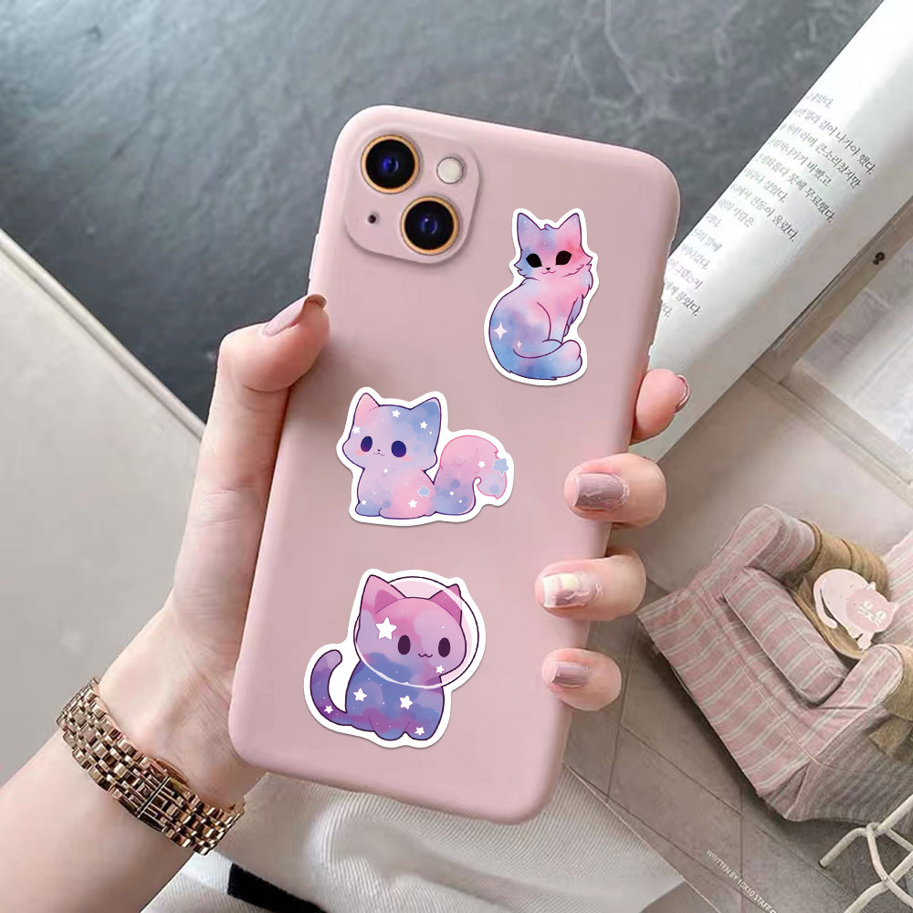 50 pçs dos desenhos animados gato adesivos céu estrelado gato graffiti adesivo decorar telefone cartão traseiro tronco copo de água bonito gato adesivos à prova dwaterproof água