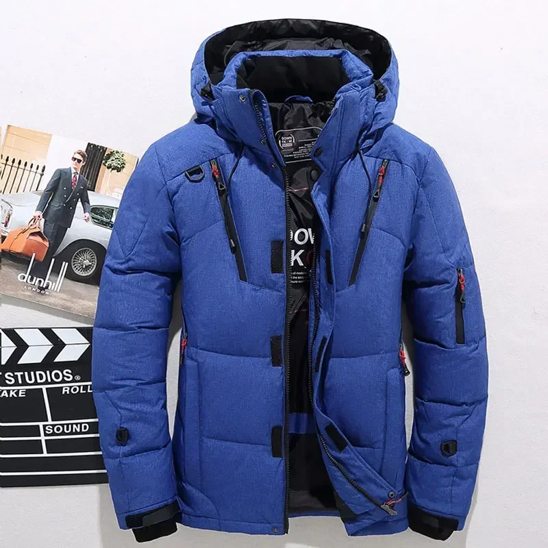 Casaco masculino de pato branco com capuz à prova de vento, parkas grossas quentes casuais de alta qualidade, 20 graus, inverno