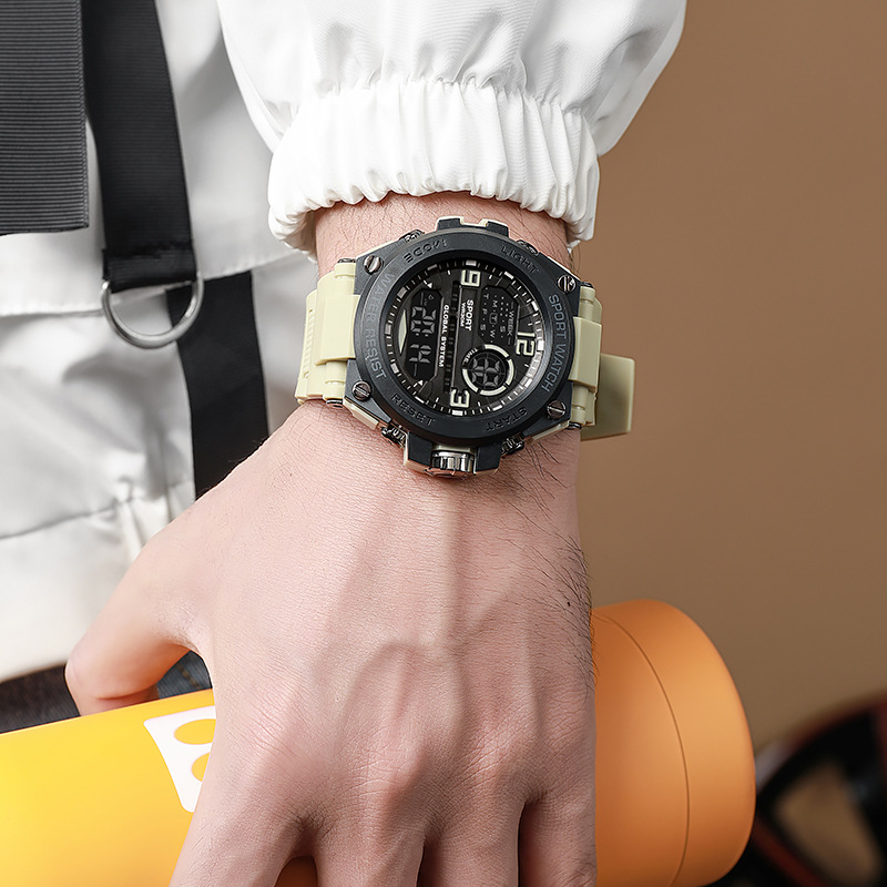 Heren sport digitale grote wijzerplaat lichtgevende waterdichte wekker multifunctionele elektronische chronograaf multifunctioneel horloge