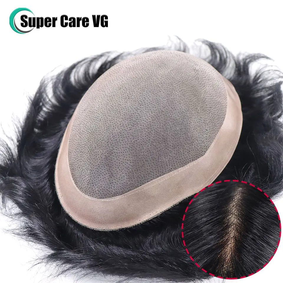 6*8/ 6*9/ 7*9 Mono fino respirável com homens do toupee do plutônio # 1B 6 Polegadas Peruca Masculina Peruca de Cabelo Humano Sistemas de Substituição Masculinos Peruca Unidade