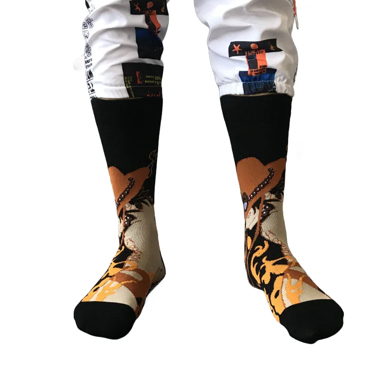 Calcetines de una pieza con dibujos animados de Anime Luffy Sauron Ace para hombre y mujer, calcetines creativos de algodón de longitud media deportivos a la moda para estudiantes, regalo