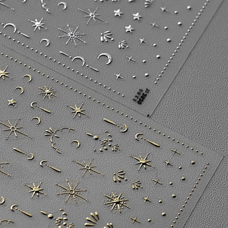 3D Gold/ Silver Star/Sun/Moon Bronzing Nail Art Sticker Laser Star Moon Styles Nail Decal Gold Silver Self-Adhesive Slider 1Pcs