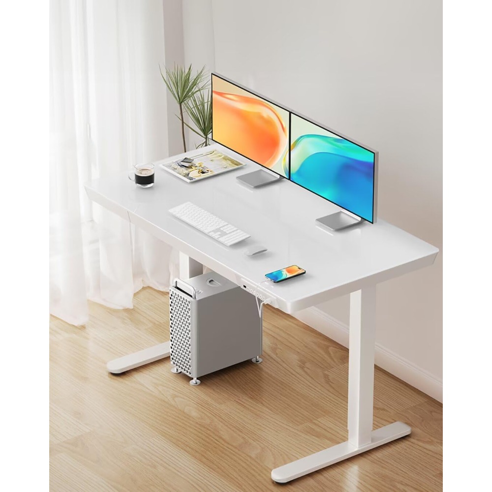 Standing Desk with Drawer, Glass Top One Piece, 48x24 inch Height Adjustable Desk, Electric Standing Desk