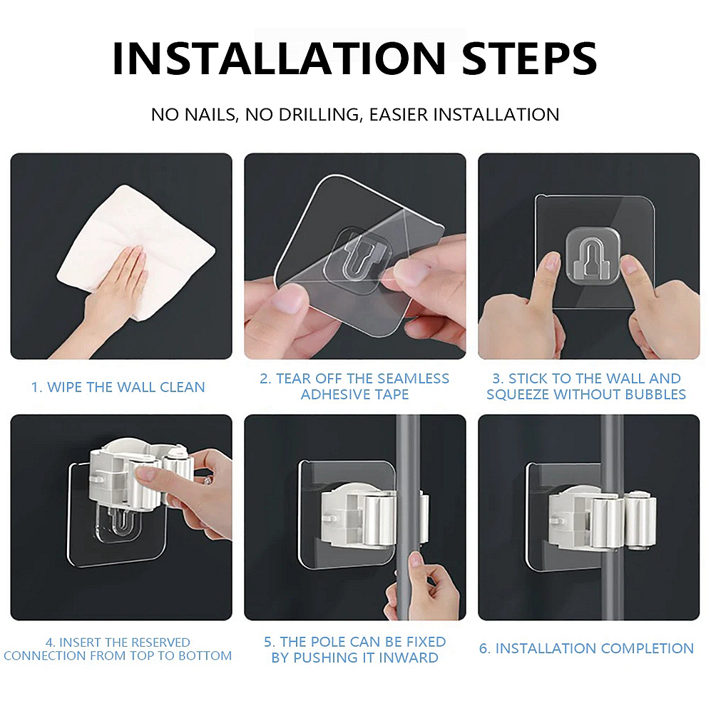 Multi-Purpose Hooks Adhesive Wall Hanging Mop Rack Broom Hanger Hook Kitchen Bathroom Organization Home Organizer Accessories