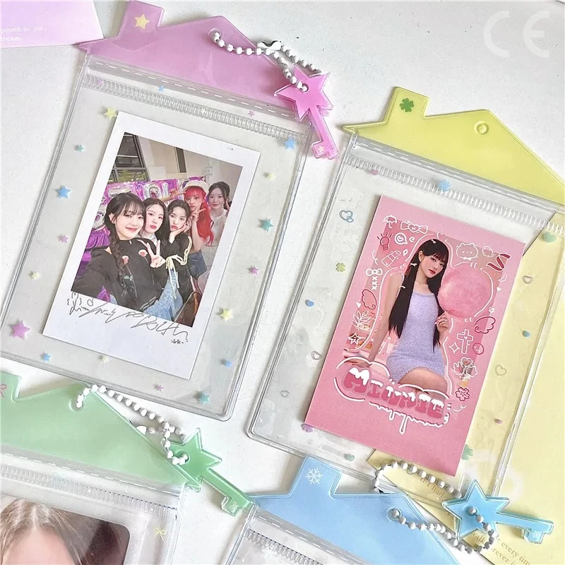 Soporte para tarjetas fotográficas en forma de casa estilo INS Kawaii para fotos de 3 pulgadas, soporte para sesión fotográfica de ídolo k-pop, funda protectora para tarjetas de identificación
