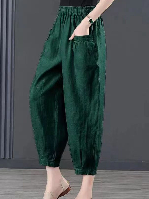 High Waist Cotton Linen Women's Pants Loose Trousers Summer 2025 Asymmetrical Commute Sle Nine Points Lantern Pants