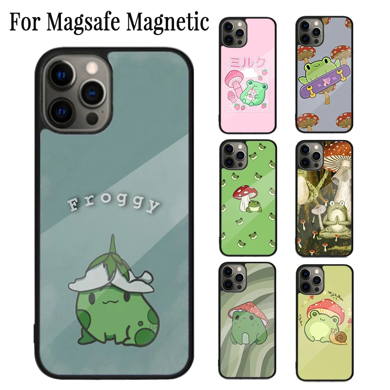 Casing ponsel magnetis kodok jamur, casing penutup pengisian daya nirkabel untuk iPhone 16 15 14 Plus 13 12 Mini 11 Pro Max Magsafe