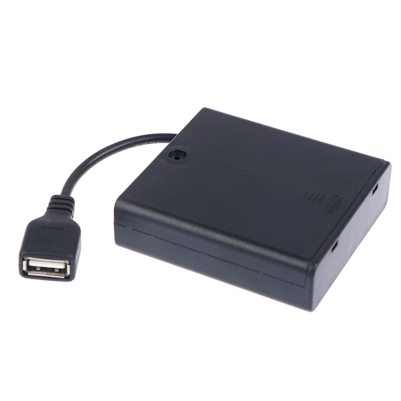 Black 1pc 4 X AA  USB Battery Box for 5V LED Strip Lights Mini Power Supply