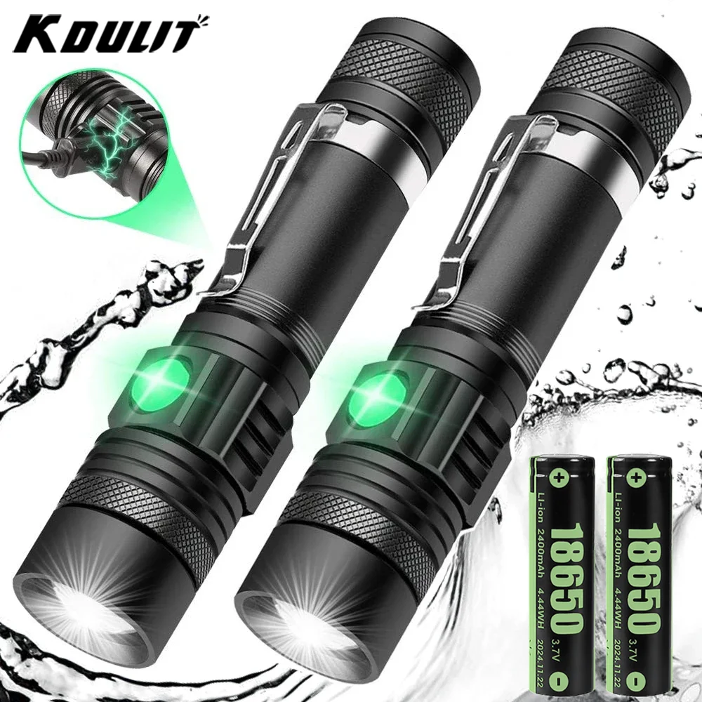 Torcia portatile in lega di alluminio Potente torcia a LED USB ricaricabile Zoom tattico esterno Luce flash impermeabile da campeggio